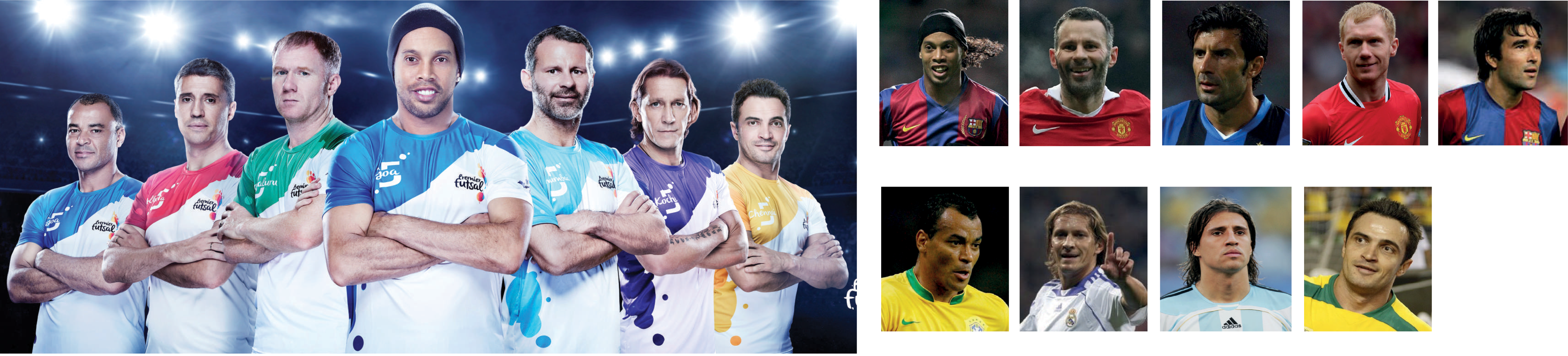 International futsal tournament players and football legends lineup